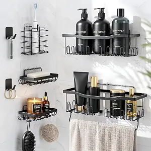 7-Piece Adhesive Shower Caddy – Stylish Bathroom Storage Solution