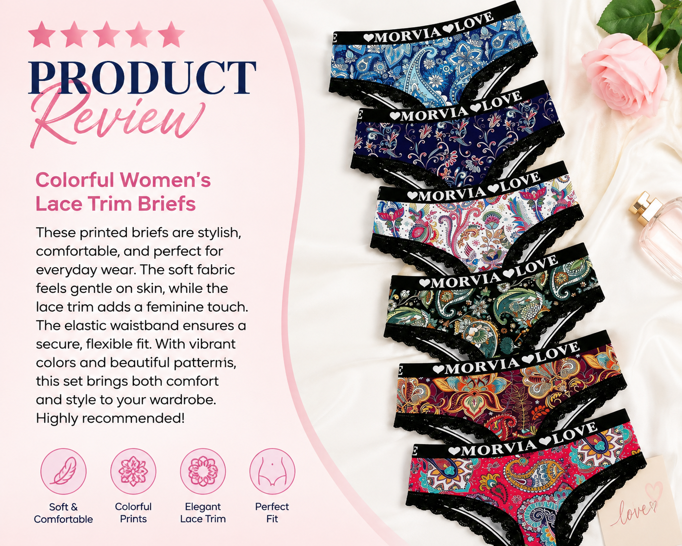 Colorful Women’s Lace Trim Briefs