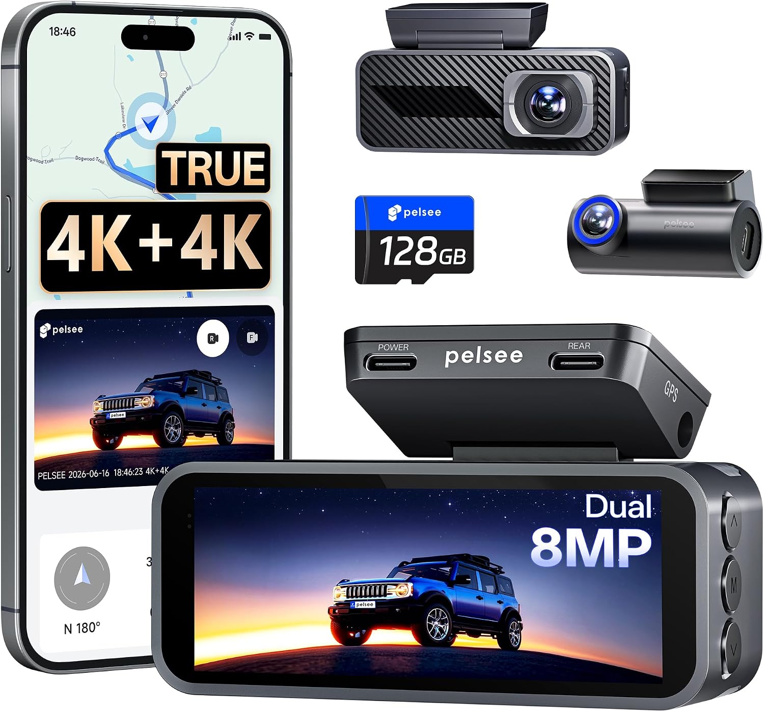Pelsee S1 Pro Native 4K Dual Dash Cam – Front & Rear Car Camera System